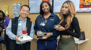 From left: Weiliang Lin of Clinical Laboratory Services, Cancer Center Pharmacy Technician Alisha Zachary, and Clinical Staff Pharmacist Crystal Njoku pose for a photo.
