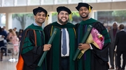 Medical school is nothing without your friends. From left: Abhinav Thummala, M.D., Rohit Nair, M.D., M.P.H., and Josh Peedikayil, M.D., celebrate after the ceremony.