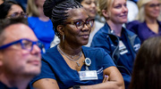 A certified medical assistant listened intently during the annual State of Nursing address, at which Vice President and Chief Nurse Executive Susan Hernandez, D.N.P., M.B.A., RN, reflected on the past year, recognized progress, and looked ahead to the future of nursing across the UT&nbsp;Southwestern Health System.