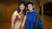 Graduate school is nothing without your friends. Akansha Shah, M.S., Ph.D., (left) and Xinyi Zhang, Ph.D., are a testament to that.