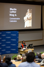 Dr. Shawna Nesbitt gives opening remarks at the 2019 Martin Luther King Jr. Commemorative Celebration.