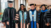 From left, School of Health Professions Associate Deans Dane Wukich, M.D., Carolyn Bradley-Guidry, Dr.P.H., M.P.A.S., PA-C, Scott Smith, Ph.D., and Ramona Dorough, Ph.D., celebrate the graduates’ achievements.