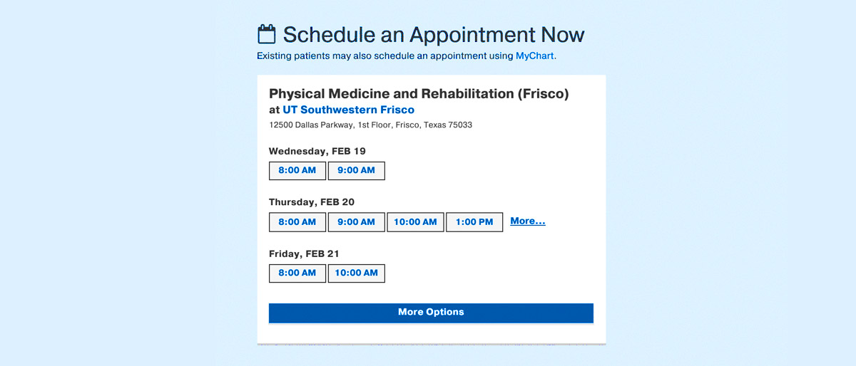 Screenshot of scheduling interface