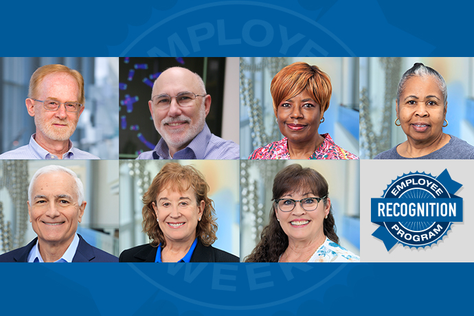 Seven employee headshots and Employee Recognition Week logo