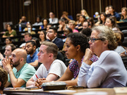 The UTSW community packed out the lecture hall for the Pride Month Celebration program.