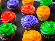 Colorful cupcakes await in the reception area.