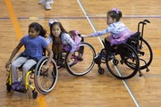 Participants form a fast moving train.