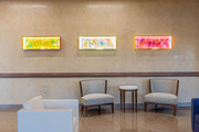 Carmen Menza, Submerged 10 Series, 2020, acrylic, mixed media, LED, transformers, 14 by 40 by 3.75 inches each<br />Location: Second floor Orange atrium waiting area