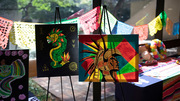 Ms. Hargrove’s art was on display at the event. Her subjects include the Aztec deity Quetzalcoatl and an Aztec eagle warrior called Cuāuhtli.
