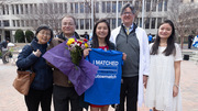 Sharon Huang, Louise Atadja, and her family are joined by Blake Barker, M.D., to celebrate her match to Rochester.