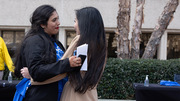 Prachi Singh (right) and Cecilia (Zhou) Dusek (left), hug it out after they both match to UTSW.