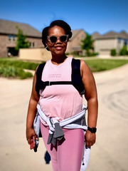 Deleatha Foster, Transplant Coordinator for Solid Organ Transplant, poses while exercising in her neighborhood. She uses a fitness app to measure her progress and is focused on getting stronger and faster in 2021.