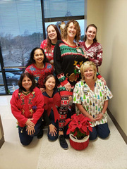 Front row (left to right): Prabha Batra, Aurora Relampagos, and Lisa Guin; Back row (left to right): Tessie Thomas, Sarah Storie, Lisa Pedersen, Emily Davidson – UT Southwestern Richardson/Plano