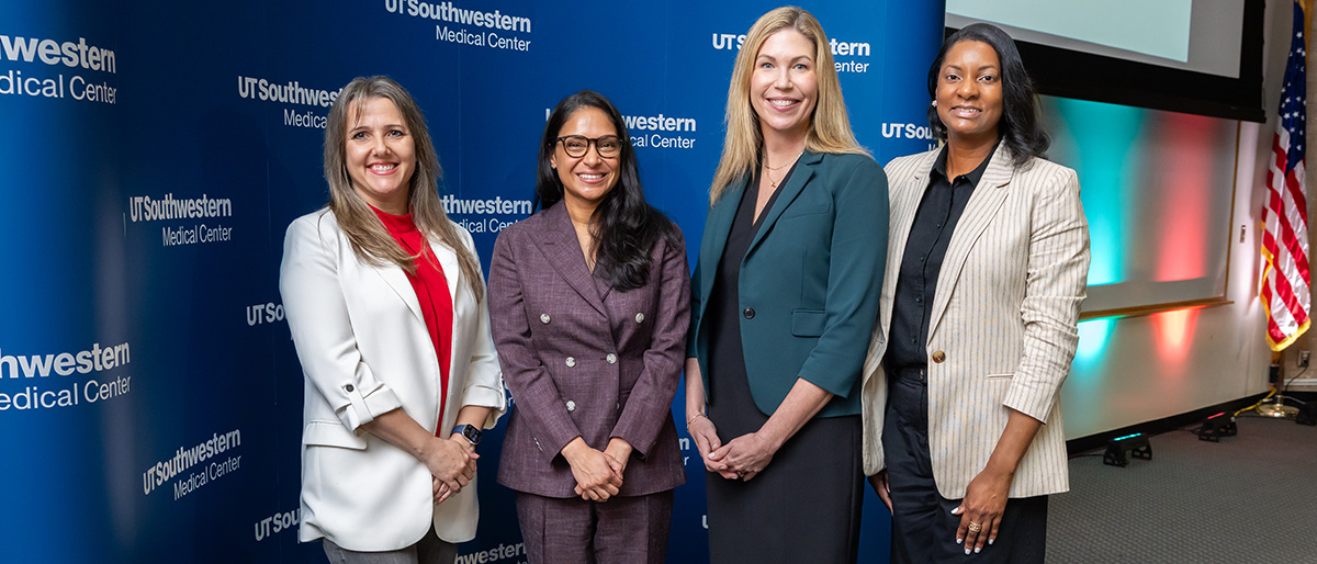 From left: Dr. Sine, Ms. Adams-Guess, Dr. Saelices Gomez, and Dr. Mehta