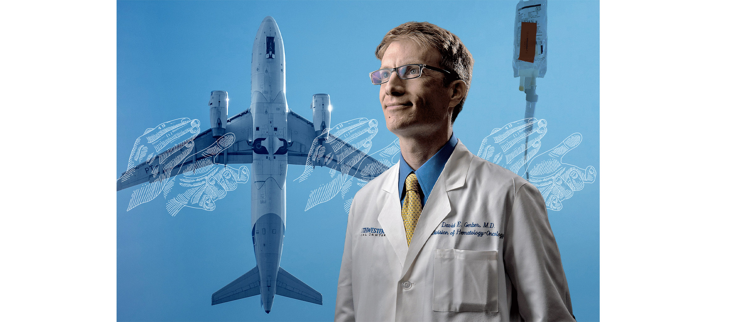 doctor in white coat on blue background