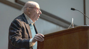Nobel Laureate Joseph L. Goldstein, M.D., Chairman and Professor of Molecular Genetics, provides opening remarks on “How to become a successful scientist,” emphasizing the importance of choosing the right mentors, an environment conducive for innovation and embracing technical courage as essential elements for success.