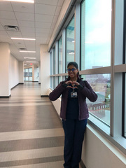 "I really love the bridge between West Campus Building 3 and POB 2. I walk through it every morning and it allows me to take a few quiet, peaceful breaths before starting the day. In the evenings, it allows me to decompress," said Reema Poonawala, Adult Cystic Fibrosis Clinic.