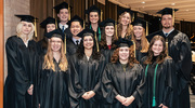 Master of Prosthetics-Orthotics graduates come together for one last group photo as health professions students. Top from left: Carter Ledbetter, Ann Kramer, Lyndsey Schultz; middle from left: Rainy Campbell, Emily Castilaw, Chanh Tran, Stephanie Kubes, Brooke Covington, Petr Svoboda; bottom from left: Grace Dietz, Kayleigh Darbonne, Cortney Ortiz, and Sarah Burke.