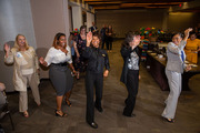 From left: Janelle Browne, Adriana Holland, Esther Ortiz, Julia Kanellos, and Dinah Middleton had a good time on the dance floor.