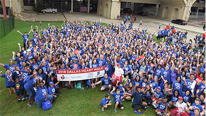 Crowd of people in blue shirts for 2019 Heart Walk