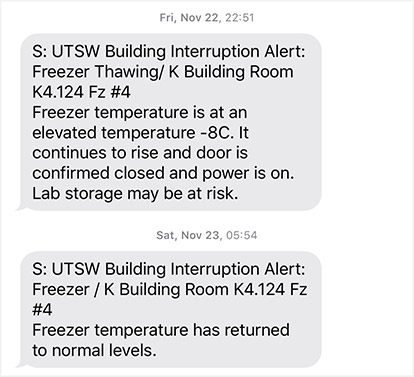 Screenshot of a text reporting temperature warnings