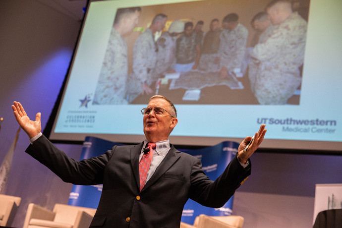 keynote speaker was retired U.S. Marine Lt. Gen. John F. Sattler speaking at Celebration