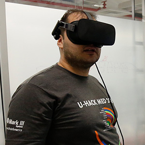 Hackathon participant in Virtual Reality visor