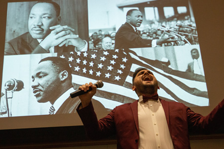 Student singing at MLK Jr Ceremony