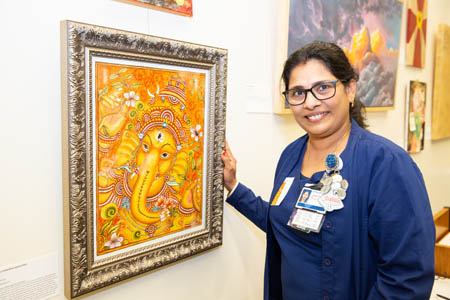 Joshila Muraleedharapanicker with her People’s Choice-winning work on canvas, Ganesha.