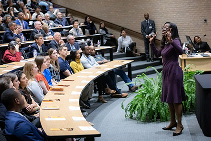 Woman speaking to audience