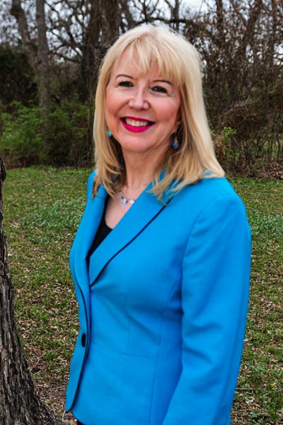 Woman in blue suit