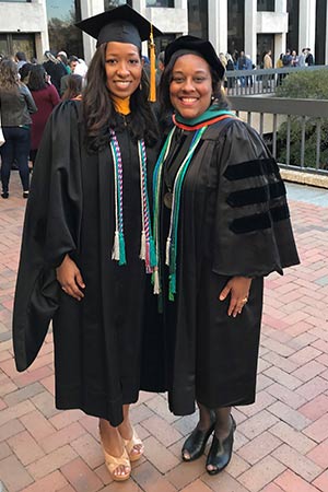 Women in graduation black robes