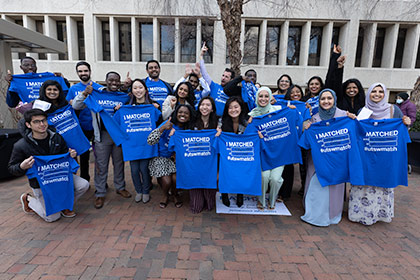 Match Day students with blue shirts