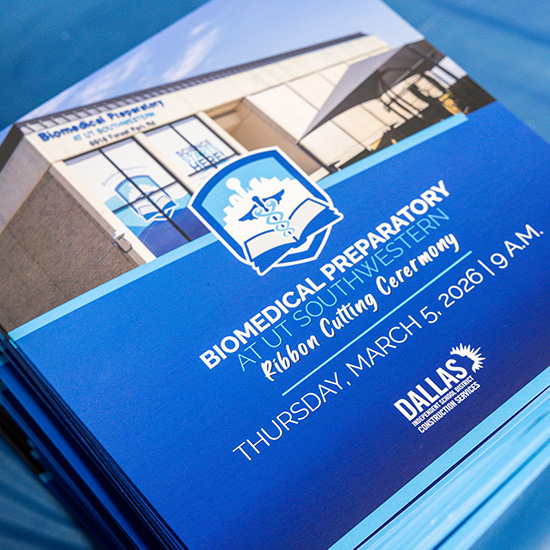 cover of event program for Biomedical Preparatory at UT Southwestern ribbon cutting ceremony Thursday March 5, 2026