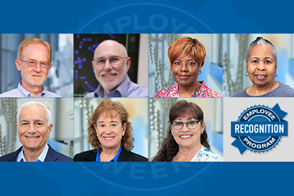 7 individual portraits and Employee Recognition Program logo.