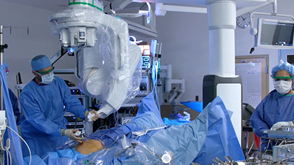 Photo from operating room showing robotic surgery