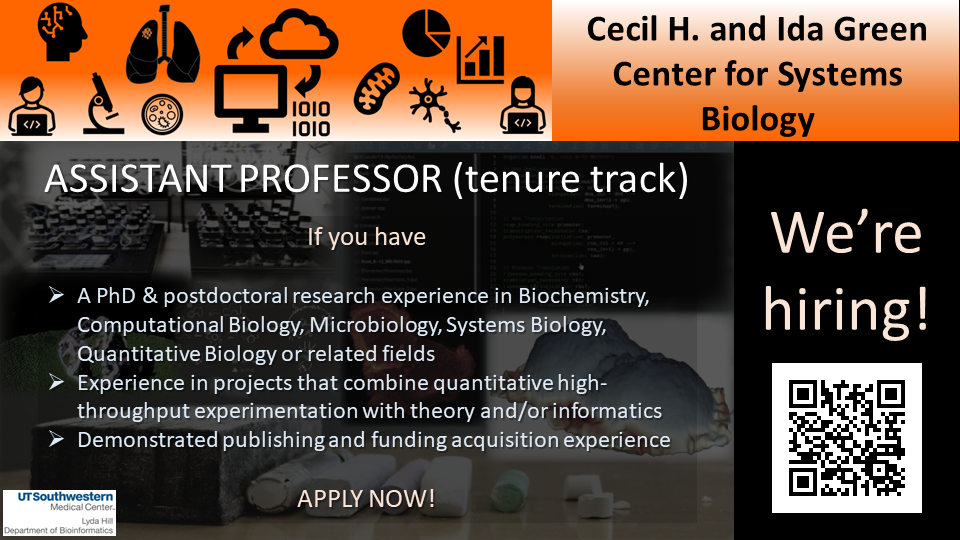 A flyer describing an open position for Assistant Professor in the Green Center for Systems Biology