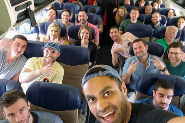 Our residents on a bus together for a group outing on a day off