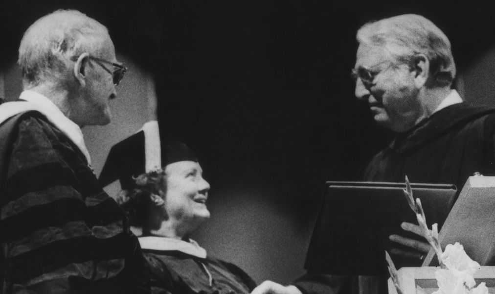 Cecil and Ida Green accepting a tribute from Dr. Sprague in 1972