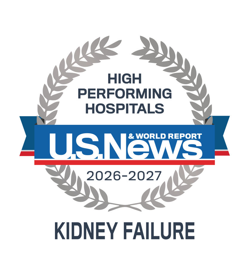 Wreath badge that reads High Performing Hospitals Kidney Failure