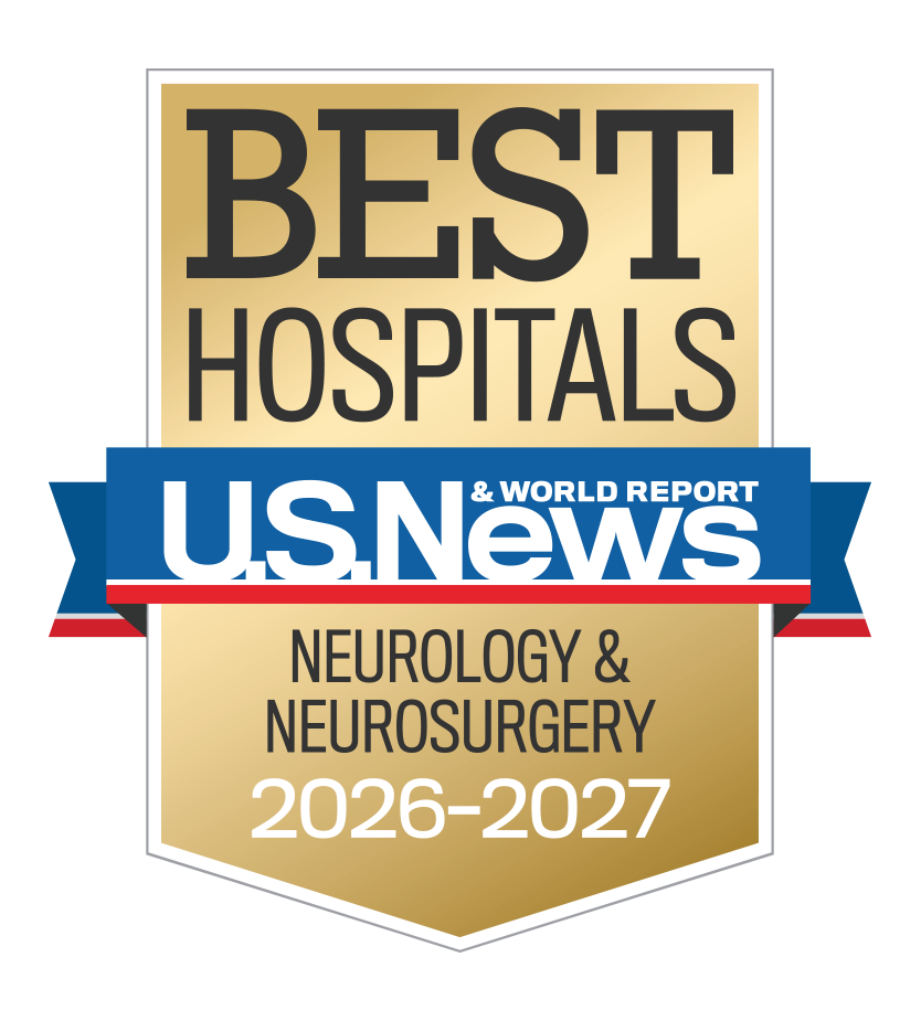 Gold shield that states Best Hospitals U.S. News & World Report Neurology & Neurosurgery