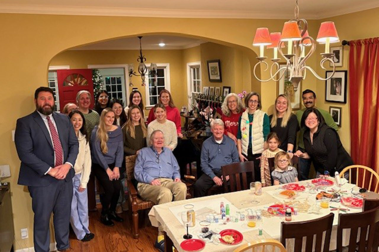 A large group shot at a holiday party
