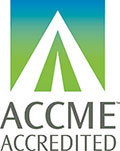 ACCME Accredited logo, with blue, green and white triangle shapes