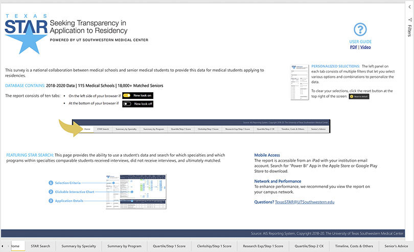 Home screen of the Texas STAR online dashboard. Image of the Texas STAR dashboard home screen