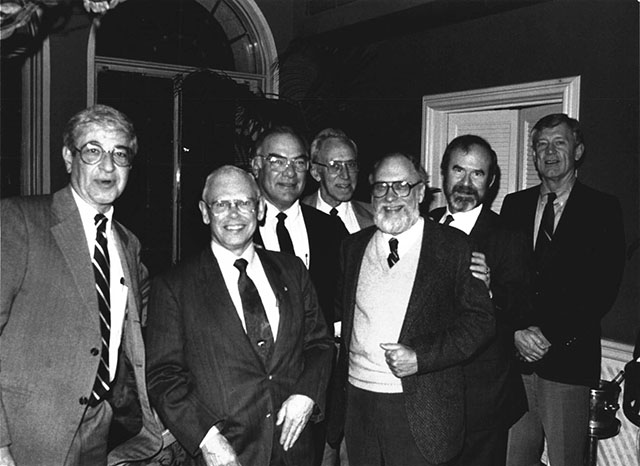 Front Row Left to Right: Dr. Paul Greenberg, Jay Sanford and Jim Smith. Back row Left to Right: Drs. Jim Knochel, Jack Barnett, Ed Goodman and Paul Southern