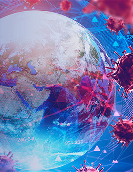 Earth with coronavirus molecules