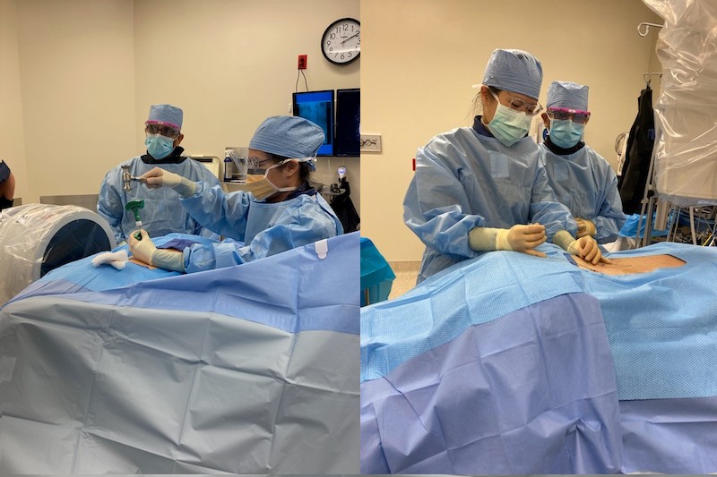 Surgeons performing spine surgery