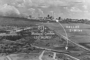 Future Site of Parkland Hospital and Southwestern Photo of Inwood and Harry Hines area with arrow and handdrawn note Dallas two miles.