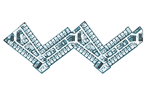 Overhead blueprint showing W-shaped hospital outline
