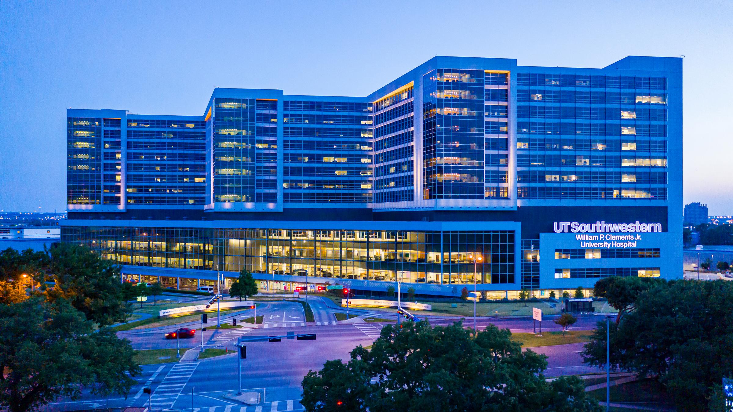 William P. Clements Jr. University Hospital at night